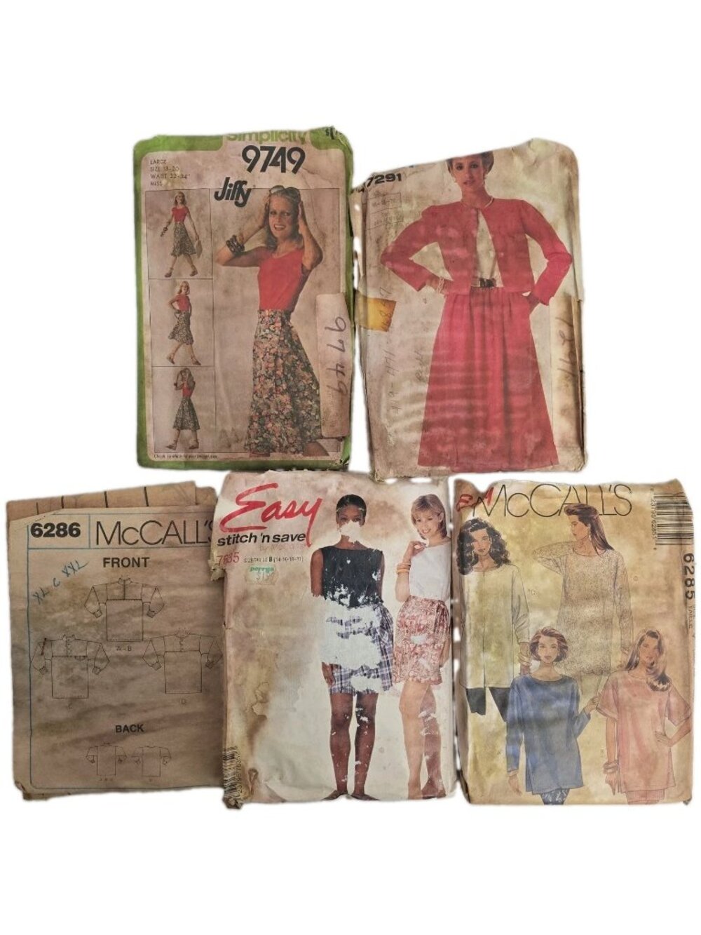 Vintage MIXED 5-PACK Simplicity McCall Sewing Patterns 9748 7291 6286 7635 6285